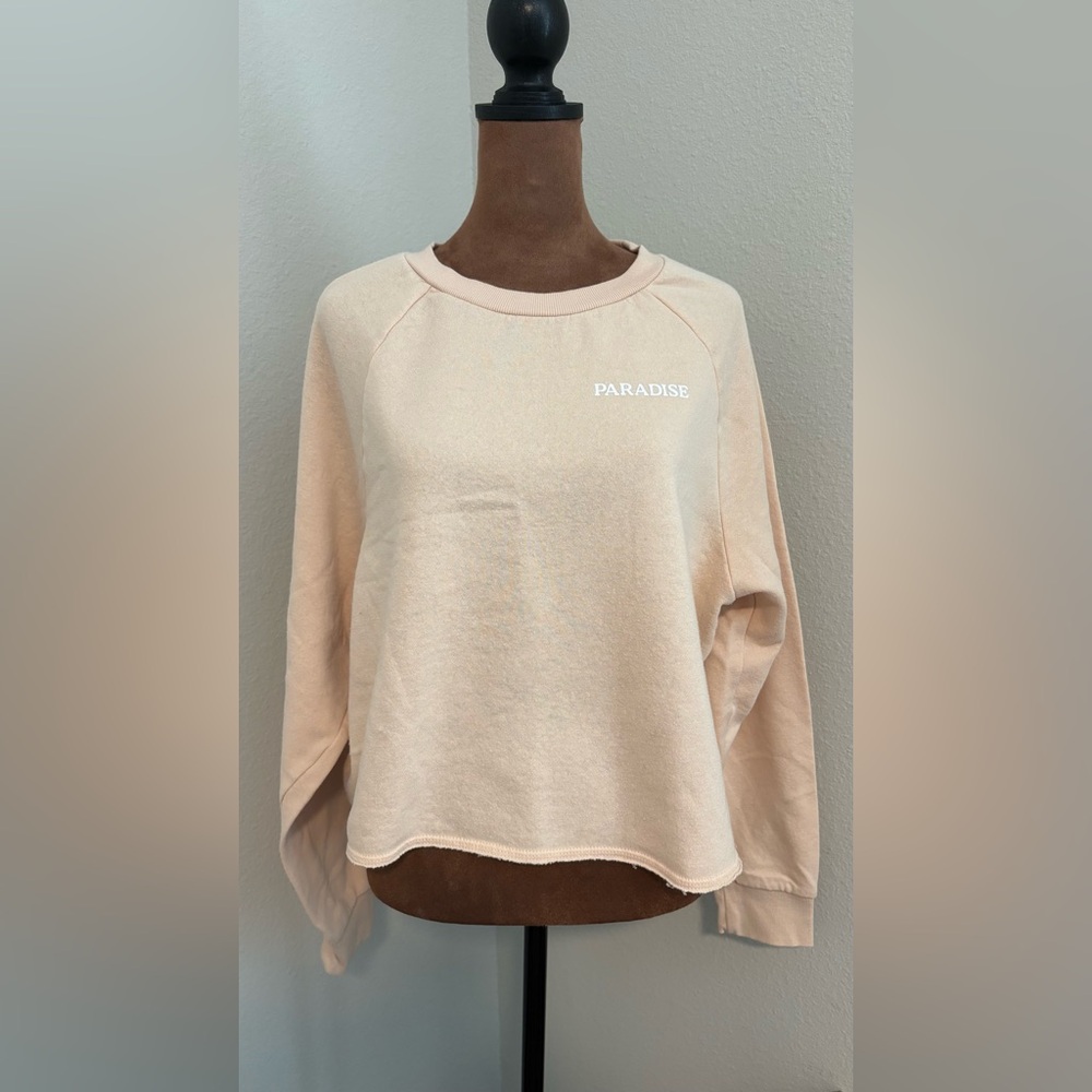 Pink Rose Cream Cropped Sweatshirt with “Paradise” Print